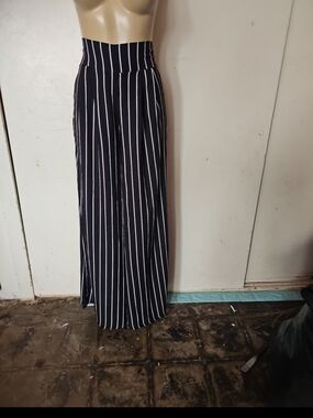 La Femme Black and White Vertical Stripe Wide-Leg Pants